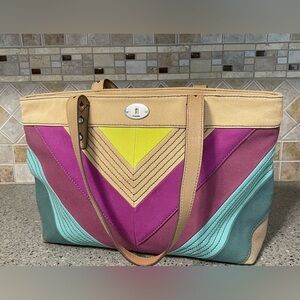 Fossil Multicolor Chevron Tote Bag